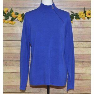 Designers Original Luxe 360 Ladies Blue Mock Neck Sweater Size XL Shoulder Zip